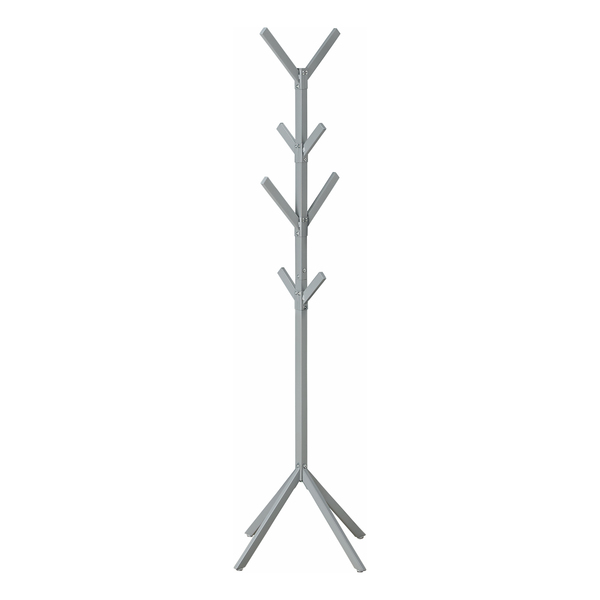 Monarch Specialties Coat Rack, Hall Tree, Free Standing, 8 Hooks, Entryway, 70"H, Bedroom, Metal, Grey, Contemporary I 2058